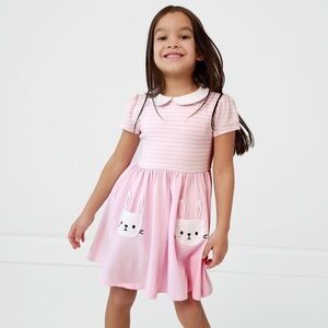 Play by Littlesleepies Bunny Pocket Collar Skater Baby Pink Dress Size 7